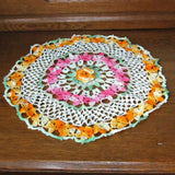 Vintage Pink, Ecru and Yellow Doily with Variegated Green Accent - Attic and Barn Treasures