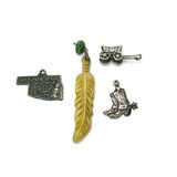 Vintage Silver Oklahoma Southwest Charm Set Cowboy Wagon Turquoise Carved Feather - Attic and Barn Treasures