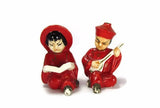 Vintage Red Robed Chinese Boy and Girl Salt and Pepper Shakers - Attic and Barn Treasures