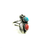 Turquoise and Coral Ring Marked W Sterling Vintage - Attic and Barn Treasures