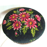 Vintage Floral Needlepoint Top Round Wood Stool - Attic and Barn Treasures