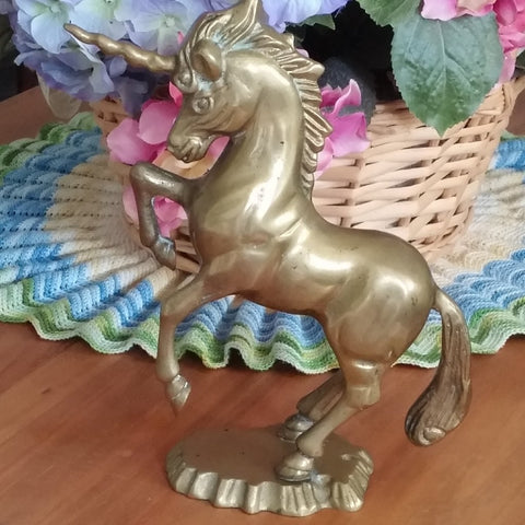 Vintage Solid Brass Prancing Unicorn - Attic and Barn Treasures