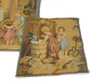 Vintage French Tapestry Panels or Pillow Tops With Children and Kittens - Attic and Barn Treasures