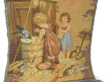 Vintage French Tapestry Panels or Pillow Tops With Children and Kittens - Attic and Barn Treasures