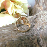 Vintage Tri Color 14k Gold Diamond Cut Filigree Ring with Rose Flower C. 1980s - Attic and Barn Treasures