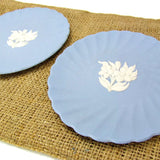 Vintage Blue Wedgwood Jasperware Saucer Pair with White Floral Cameos c. 1950's - Attic and Barn Treasures