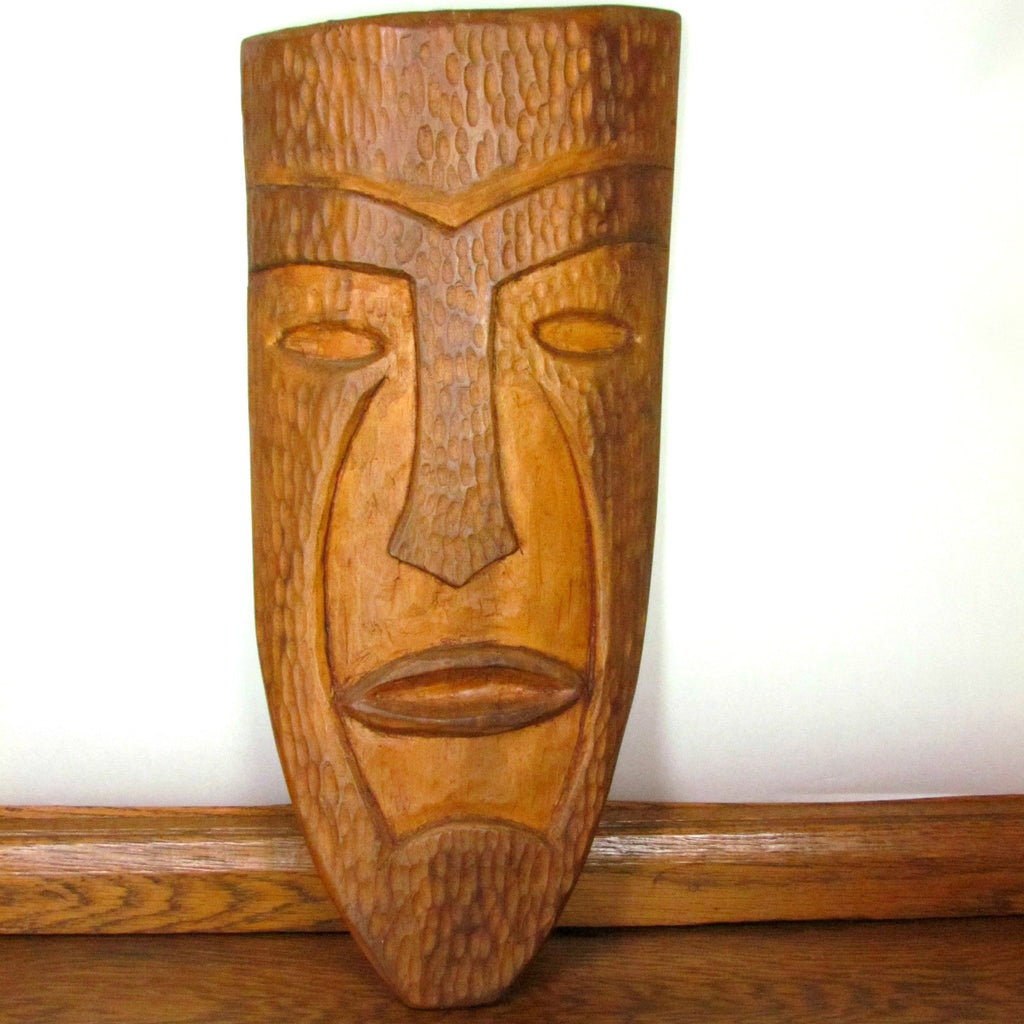 Vintage OOAK Hand Carved Wood Tiki Mask Folk Art c. 1930s - 1950s - Attic and Barn Treasures